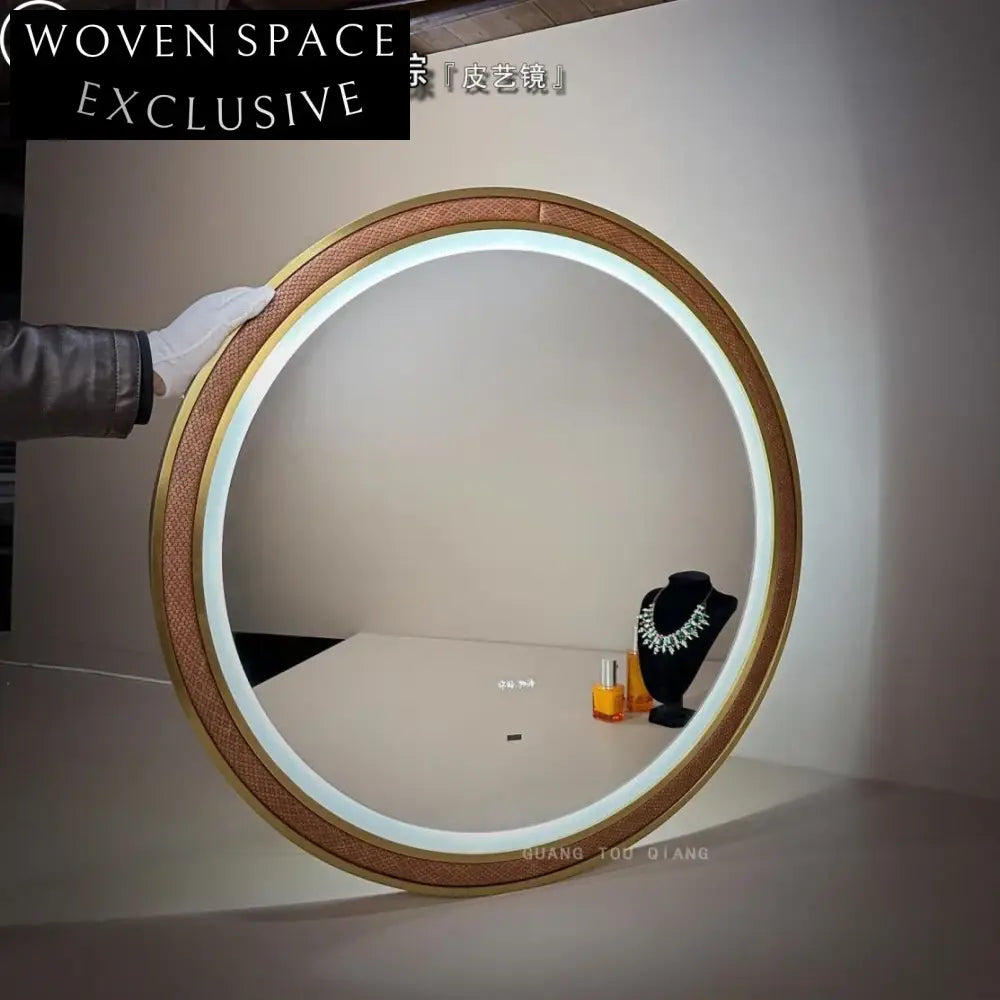 Large Faux Leather Frame Wall Mounted Oval Decorative Full Length Mirror