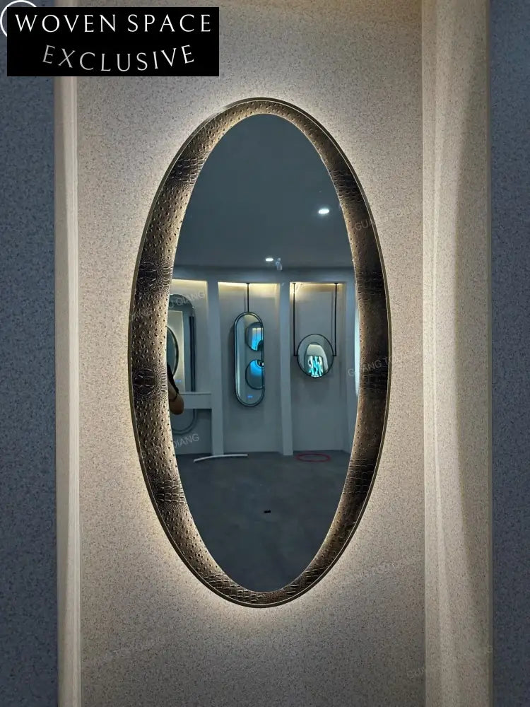 Large Faux Leather Frame Wall Mounted Oval Decorative Full Length Mirror