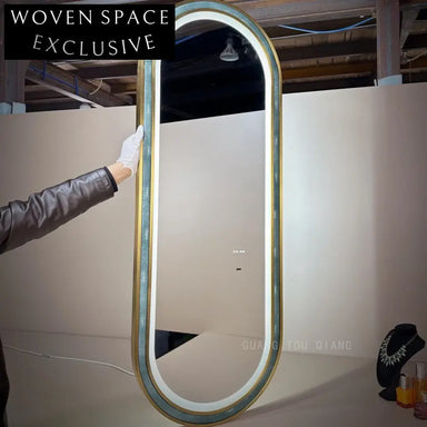 Large Faux Leather Frame Wall Mounted Oval Decorative Full Length Mirror