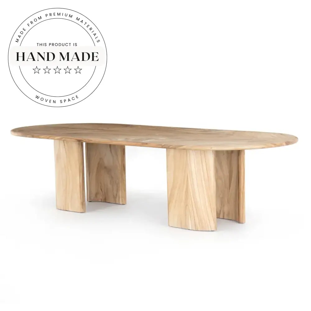 Large Vintage Beige Travertine and Solid Wood Oval Dining Table