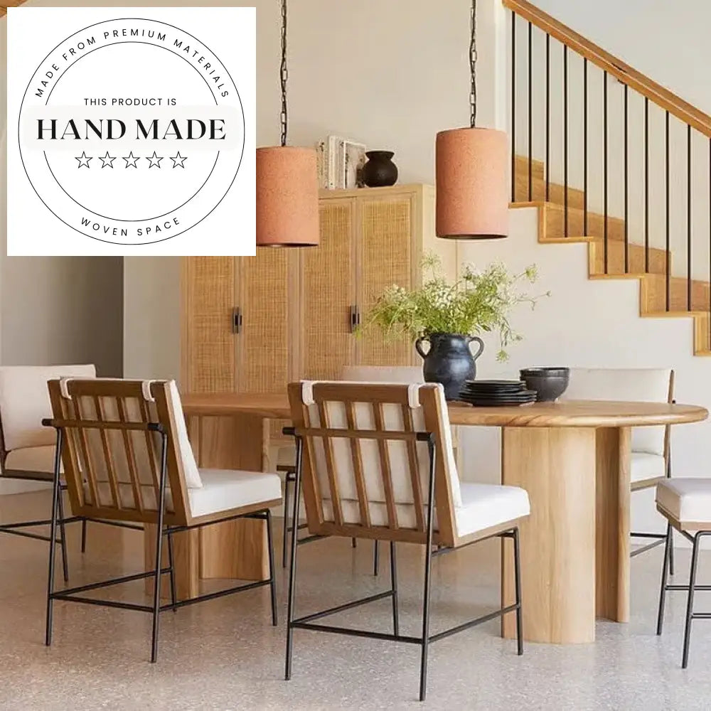 Large Vintage Beige Travertine and Solid Wood Oval Dining Table