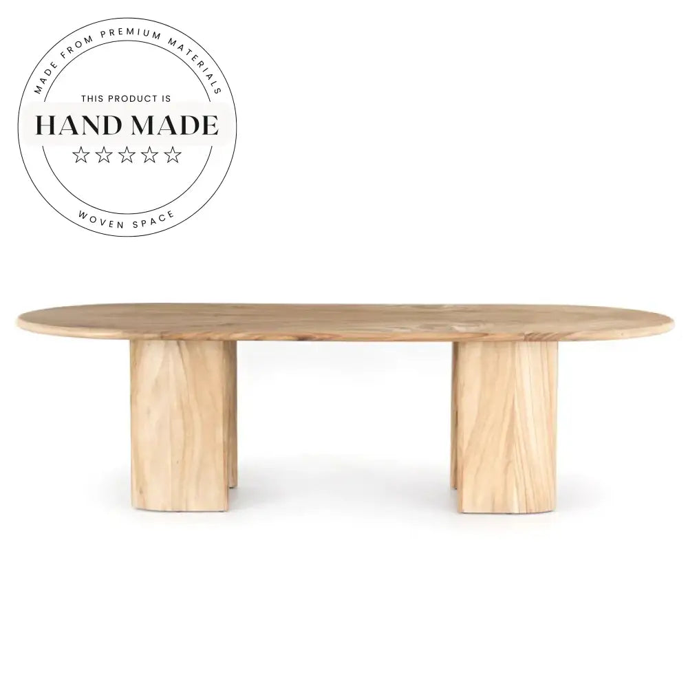 Large Vintage Beige Travertine and Solid Wood Oval Dining Table