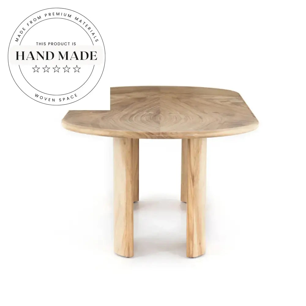 Large Vintage Beige Travertine and Solid Wood Oval Dining Table