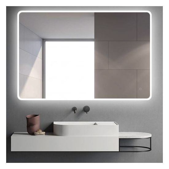 1200x800mm Curved Rim Rectangle 3 Color Lighting LED Mirror Touch Sensor Switch Acrylic Side Light Wall Mounted Vertical or Horizontal