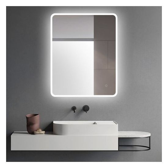 Curved Rim Rectangle 3 Color Lighting LED Mirror Touch Sensor Switch Acrylic Side Light Wall Mounted Vertical or Horizontal