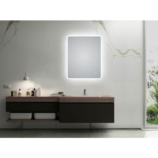  Curved Rim Rectangle 3 Color Lighting LED Mirror Touch Sensor Switch Defogger Pad Wall Mounted Vertical or Horizontal