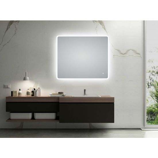 Curved Rim Rectangle 3 Color Lighting LED Mirror Touch Sensor Switch Defogger Pad Wall Mounted Vertical or Horizontal