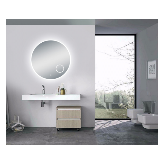900mm Round 3 Color Lighting LED Mirror with Magnifying Mirror Touch Sensor Switch Defogger Pad Wall Mounted