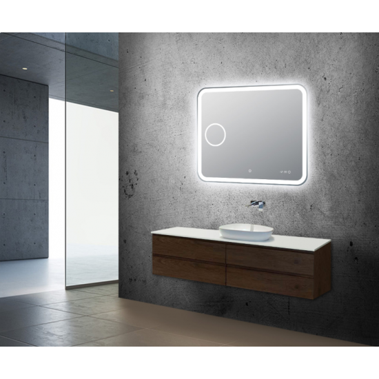 900x750mm Curved Rim Rectangle 3 Color Lighting LED Mirror Magnifier Touch Sensor Switch Defogger Pad Wall Mounted