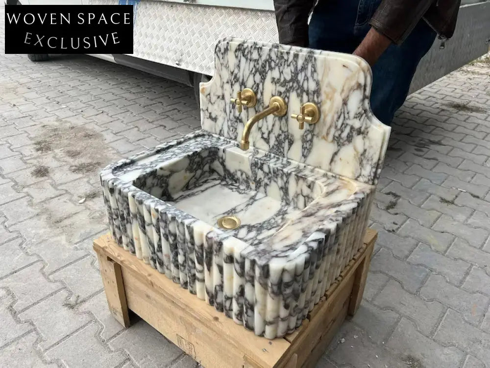 Leonardo Viola Marble Sink Ribbed Backsplash Wall Mounted