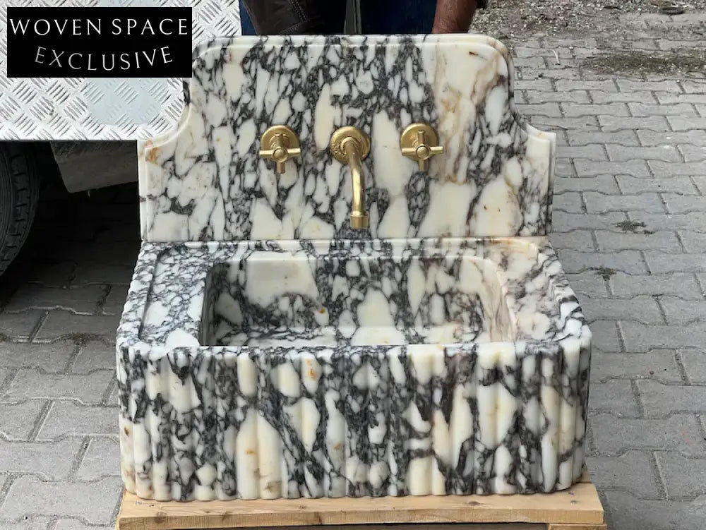 Leonardo Viola Marble Sink Ribbed Backsplash Wall Mounted