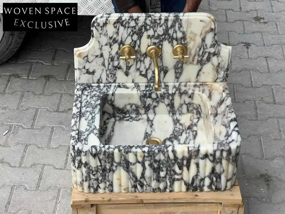 Leonardo Viola Marble Sink Ribbed Backsplash Wall Mounted