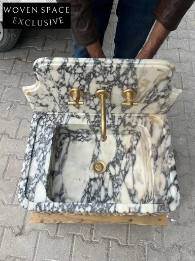 Leonardo Viola Marble Sink Ribbed Backsplash Wall Mounted