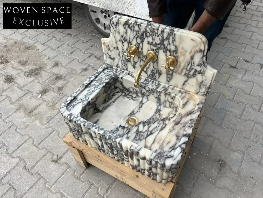 Leonardo Viola Marble Sink Ribbed Backsplash Wall Mounted