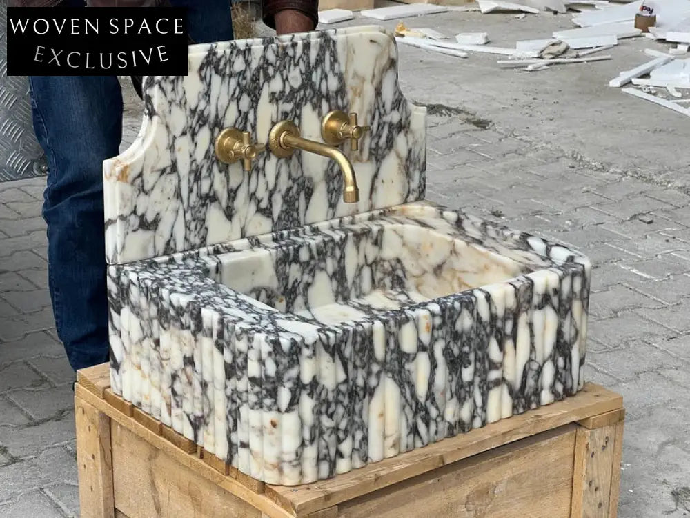 Leonardo Viola Marble Sink Ribbed Backsplash Wall Mounted