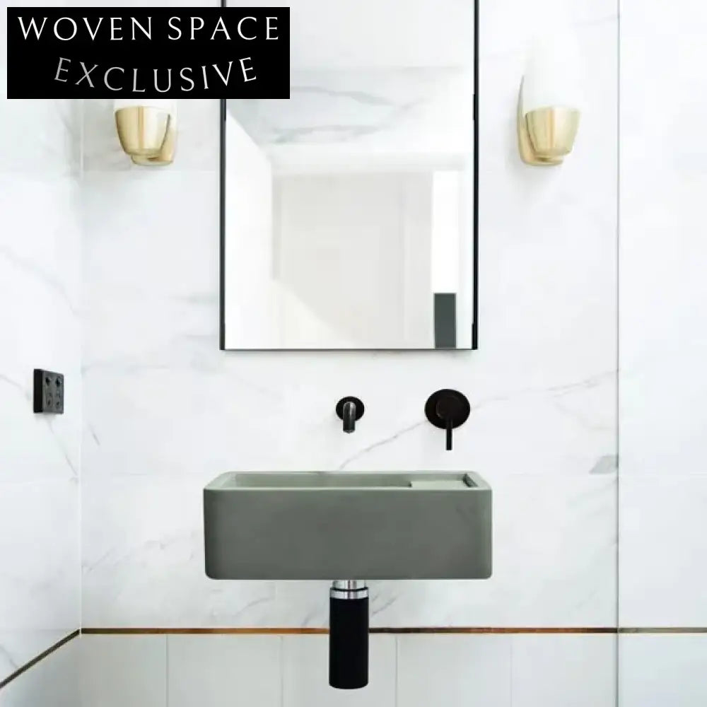 Light Grey Concrete Wall-Mounted Bathroom Lavabo Basin, 17.3 Inch
