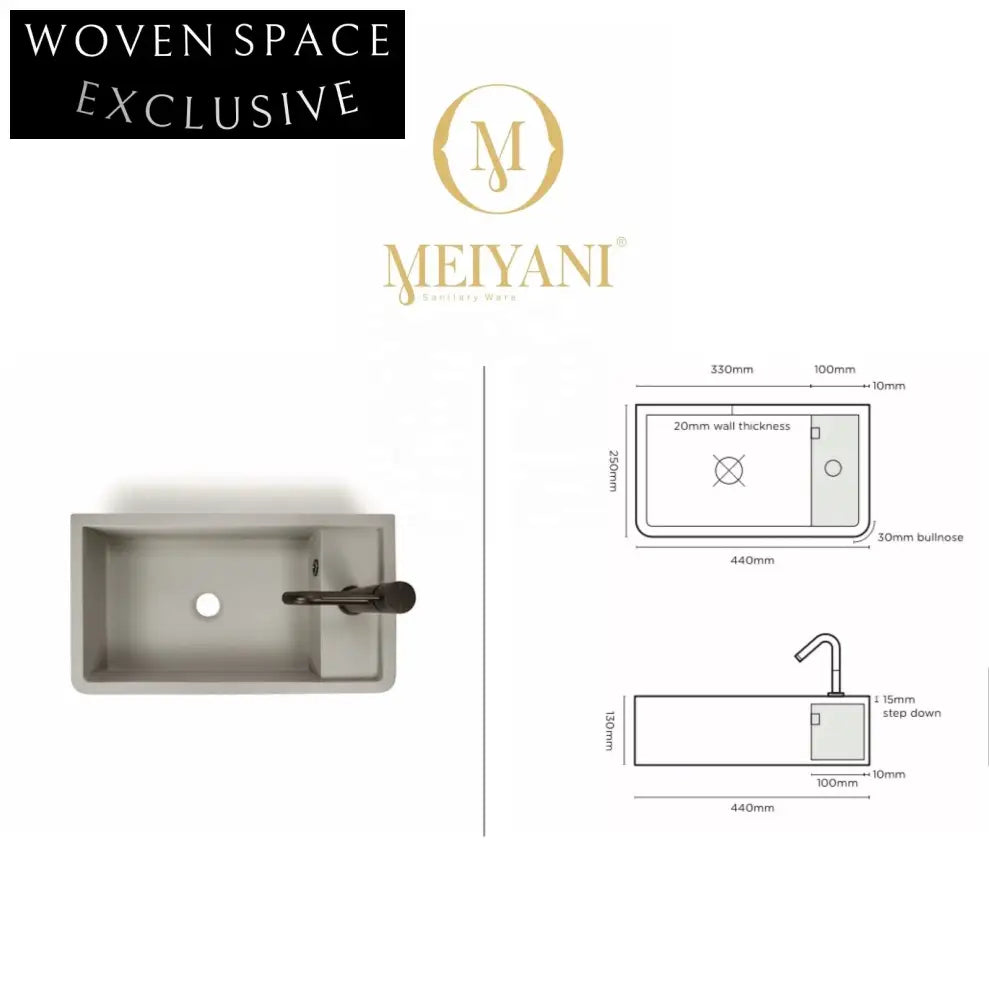 Light Grey Concrete Wall-Mounted Bathroom Lavabo Basin, 17.3 Inch