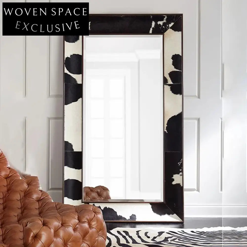 Light Luxury Decorative Full-Length Standing Mirror with Elegant Wood Frame