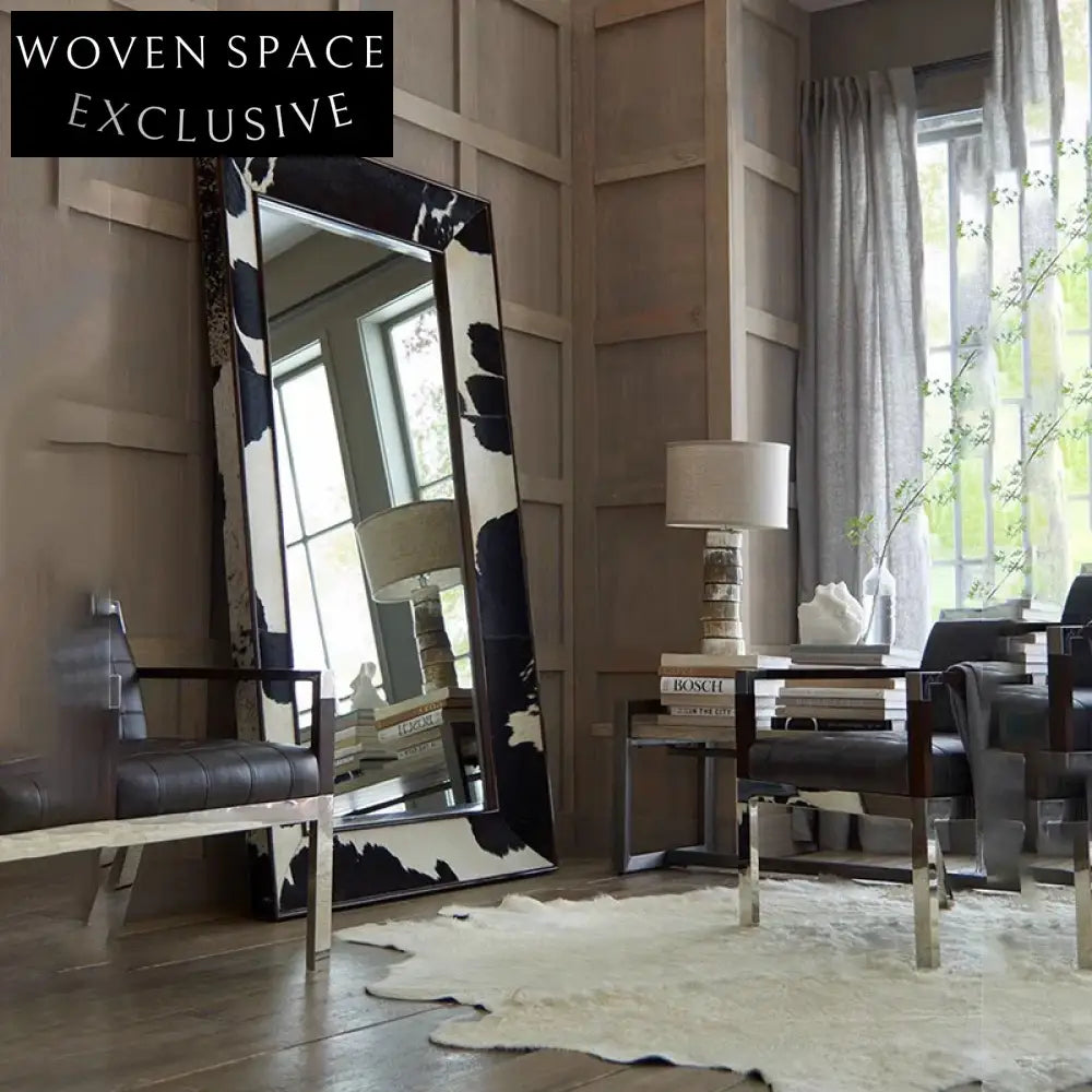 Light Luxury Decorative Full-Length Standing Mirror with Elegant Wood Frame
