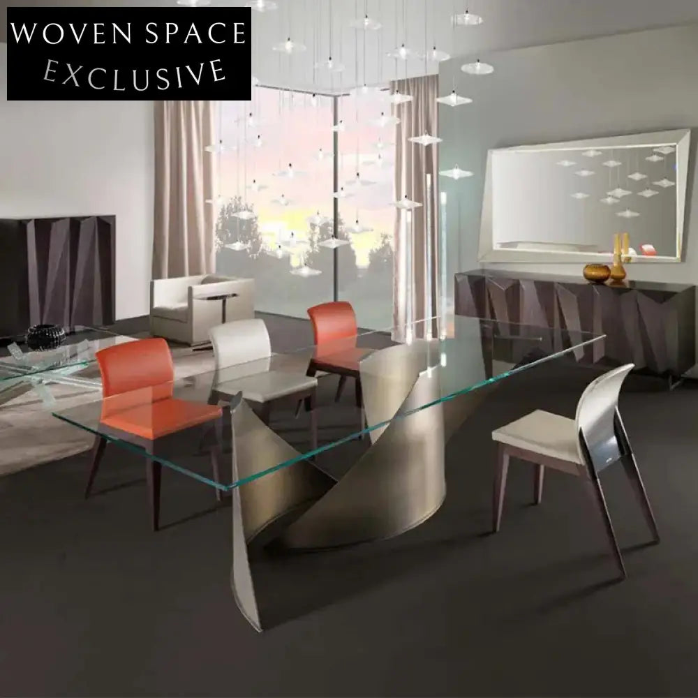 Light Luxury Glass Top Dining Table with Golden Stainless Steel Base