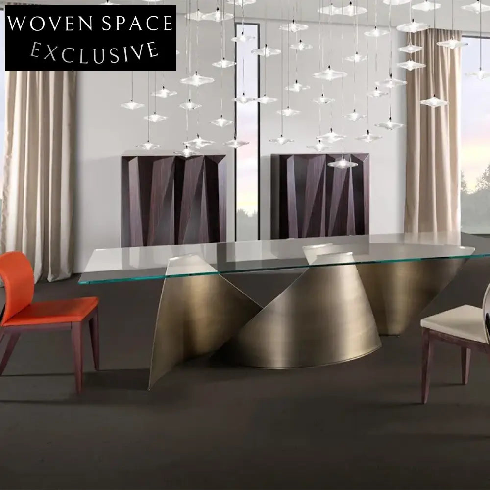 Light Luxury Glass Top Dining Table with Golden Stainless Steel Base