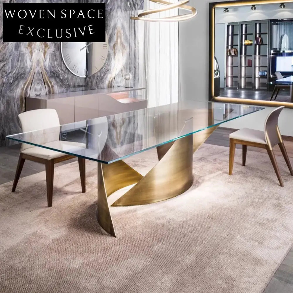 Light Luxury Glass Top Dining Table with Golden Stainless Steel Base