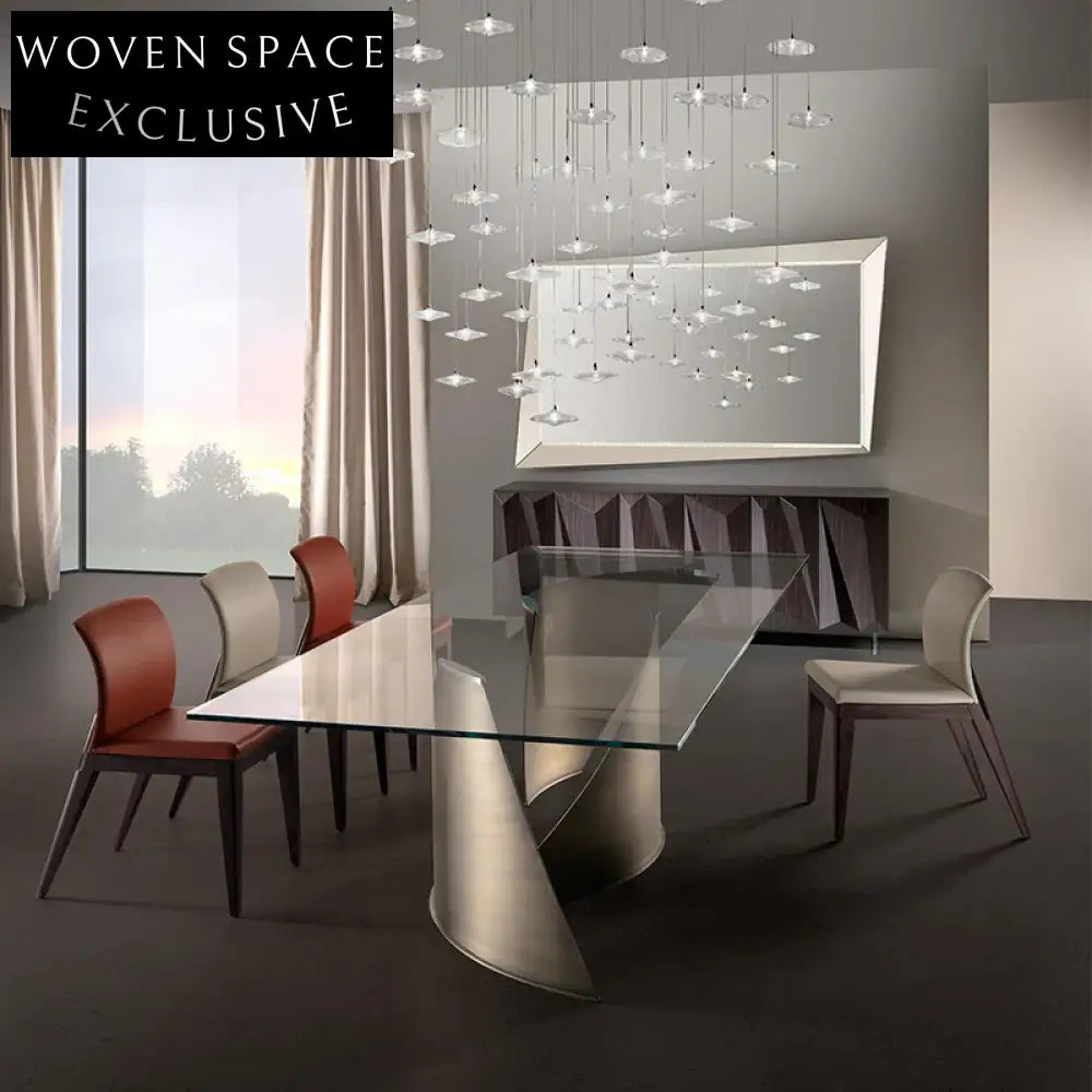 Light Luxury Glass Top Dining Table with Golden Stainless Steel Base