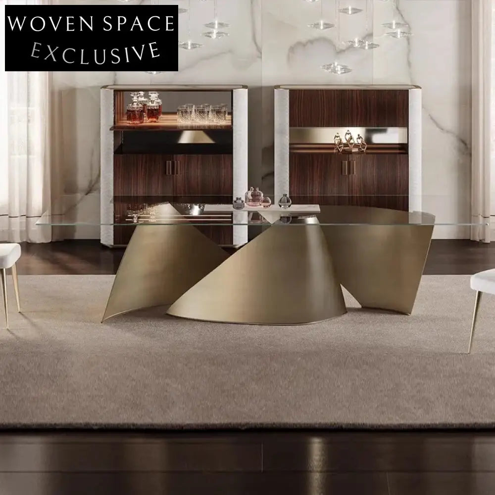 Light Luxury Glass Top Dining Table with Golden Stainless Steel Base