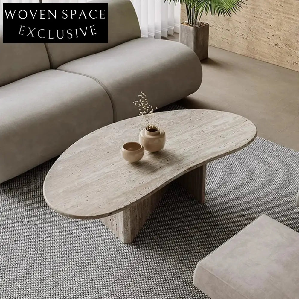 Light Luxury Moon Shape Travertine Coffee Table for Modern Living Room Center