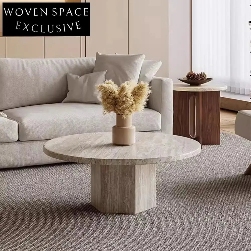 Light Luxury Moon Shape Travertine Coffee Table for Modern Living Room Center