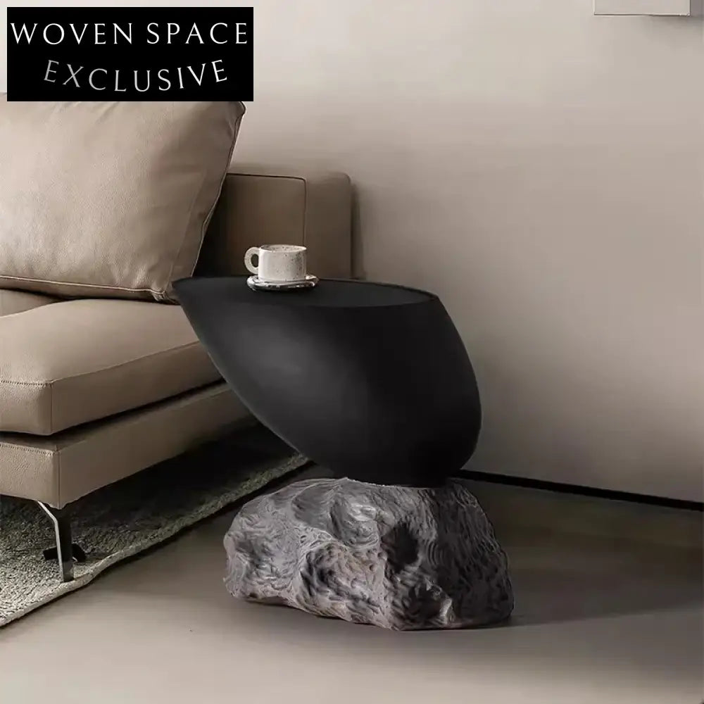 Light Luxury Round Solid Wood Coffee Table with Stone Base Design