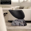 Light Luxury Round Solid Wood Coffee Table with Stone Base Design