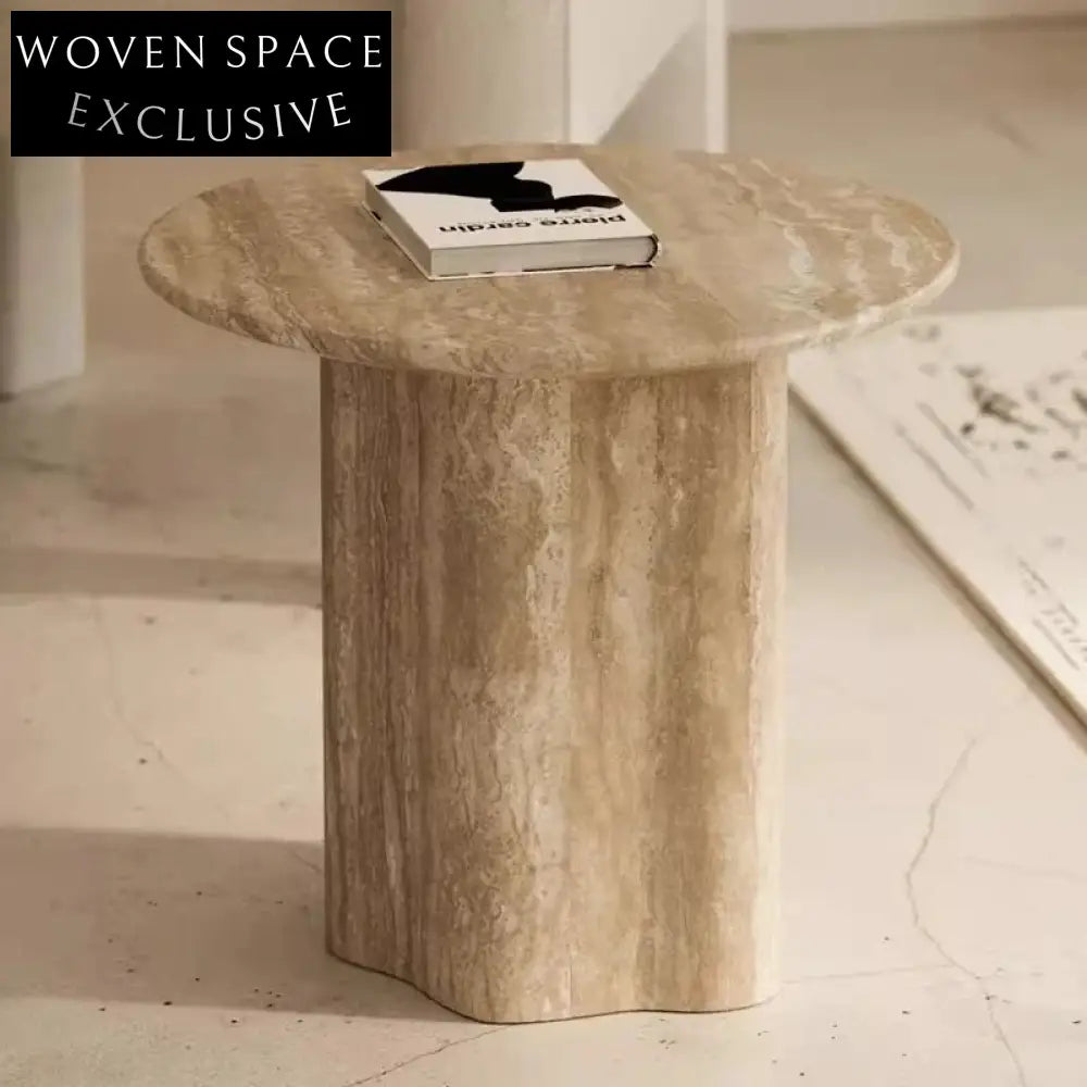 Light Luxury Round Travertine Marble Coffee Table for Modern Living Room