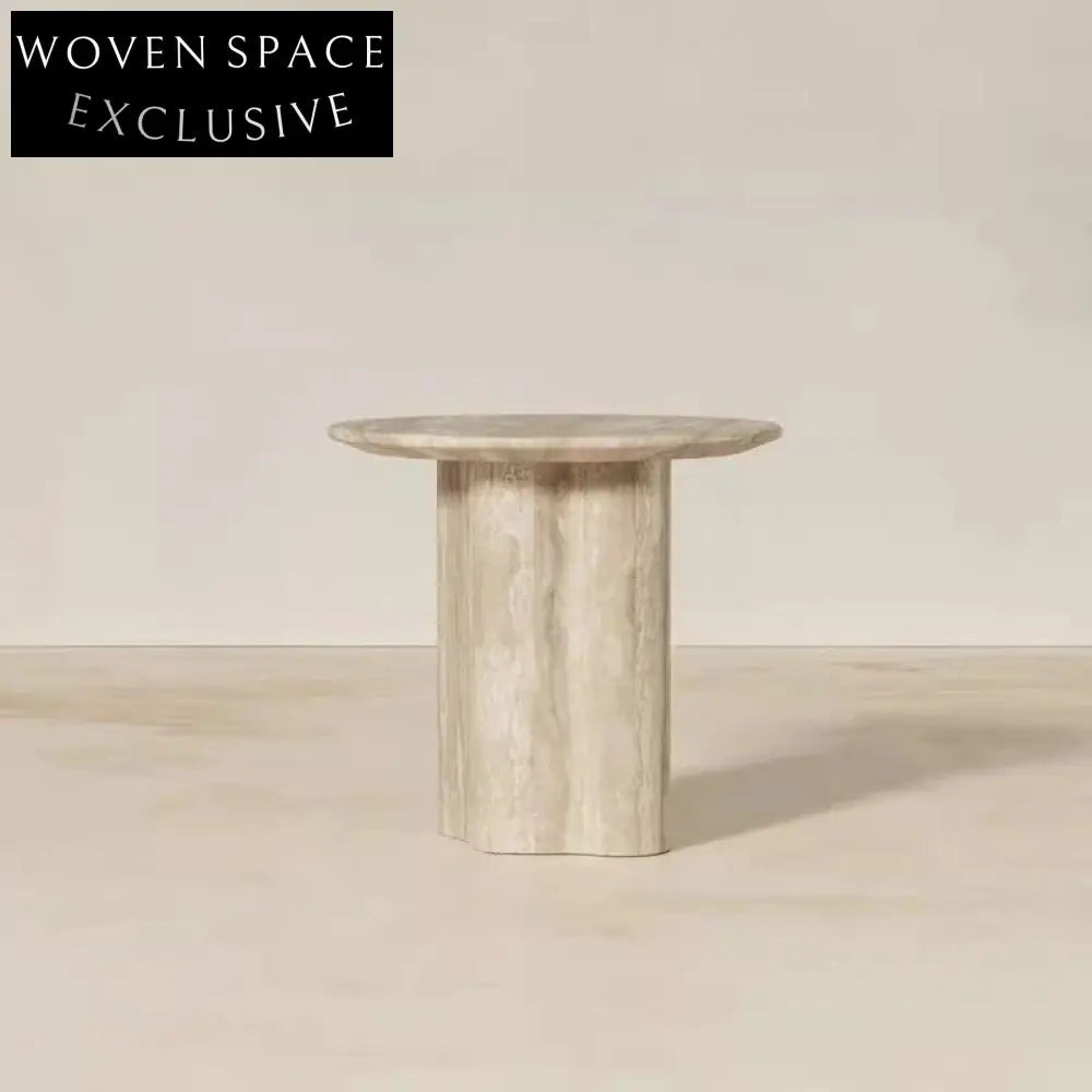 Light Luxury Round Travertine Marble Coffee Table for Modern Living Room