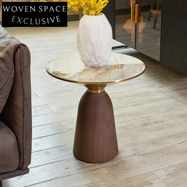 Light Luxury Slate Round Sofa Corner End Coffee Table for Modern Homes