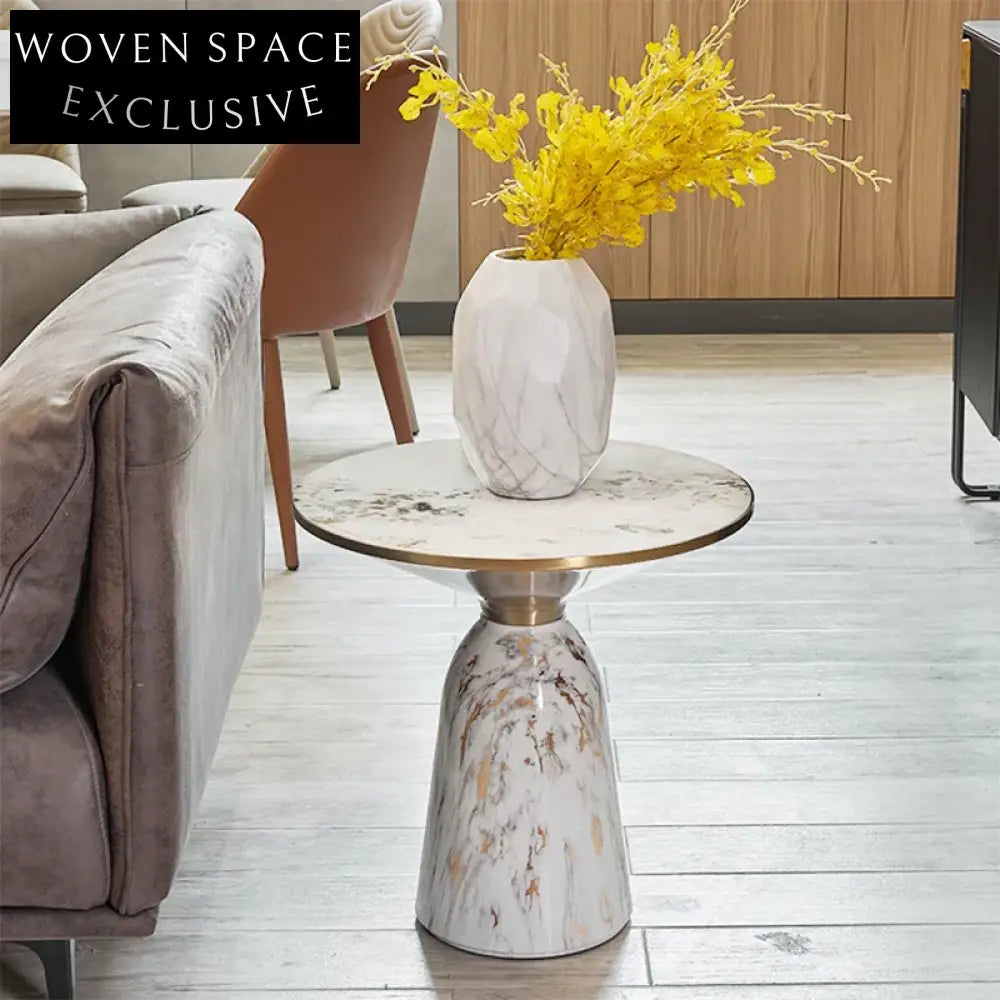 Light Luxury Slate Round Sofa Corner End Coffee Table for Modern Homes