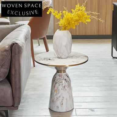 Light Luxury Slate Round Sofa Corner End Coffee Table for Modern Homes