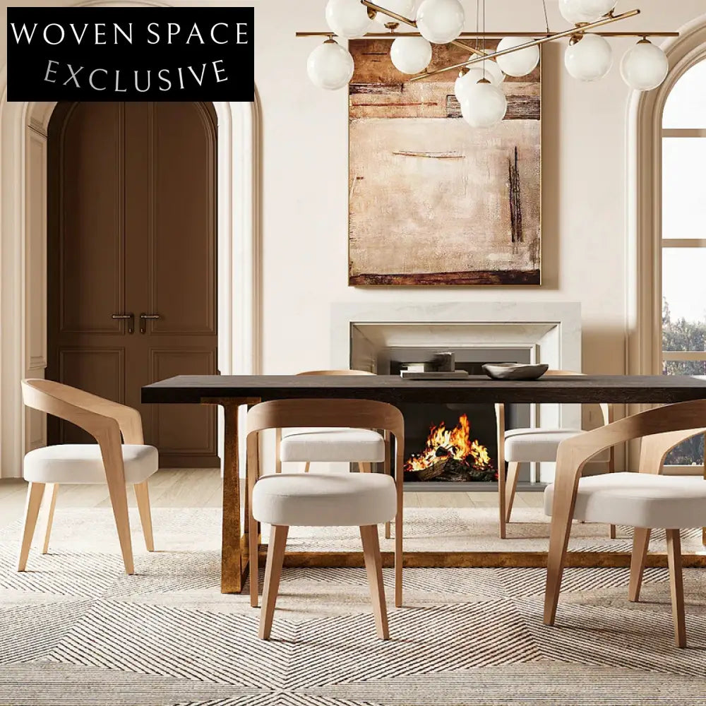 Light Luxury Streamlined Sensibility Wooden Armchair Soft Cushion Fabric Dining ArmChair