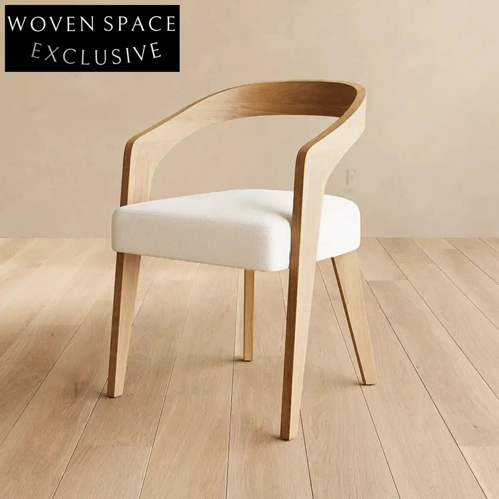 Light Luxury Streamlined Sensibility Wooden Armchair Soft Cushion Fabric Dining ArmChair