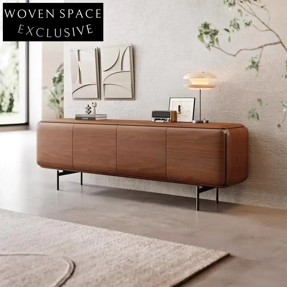 Light Luxury Walnut Wood TV Stand Storage Cabinet for Living Room