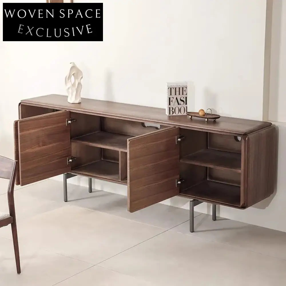Light Luxury Walnut Wood TV Stand Storage Cabinet for Living Room