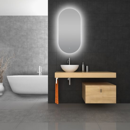 600*900mm Oval 3 Color Lighting Acrylic LED Mirror Touch Sensor Switch Defogger Pad Wall Mounted
