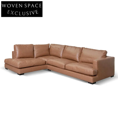Lucinda 4 Seater Left Chaise Leather Sofa - Caramel Brown Chaise Sofa