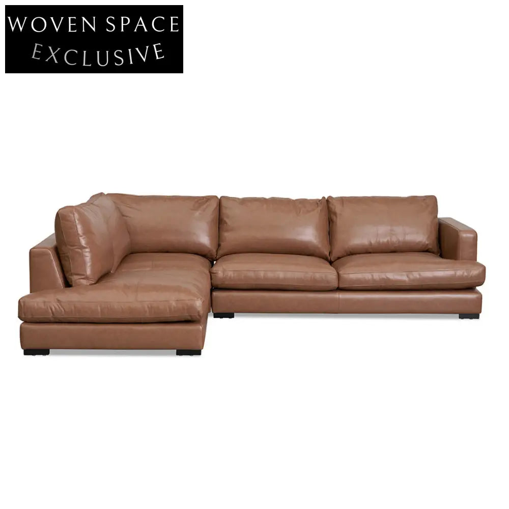 Lucinda 4 Seater Left Chaise Leather Sofa - Caramel Brown Chaise Sofa