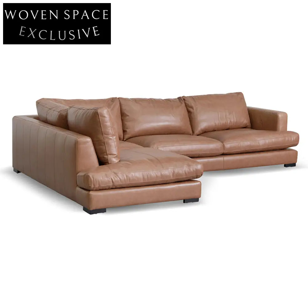 Lucinda 4 Seater Left Chaise Leather Sofa - Caramel Brown Chaise Sofa