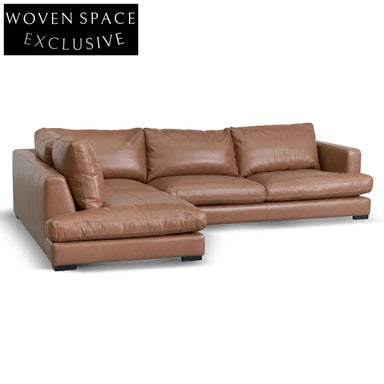 Lucinda 4 Seater Left Chaise Leather Sofa - Caramel Brown