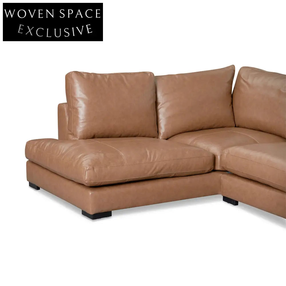 Lucinda 4 Seater Left Chaise Leather Sofa - Caramel Brown Chaise Sofa