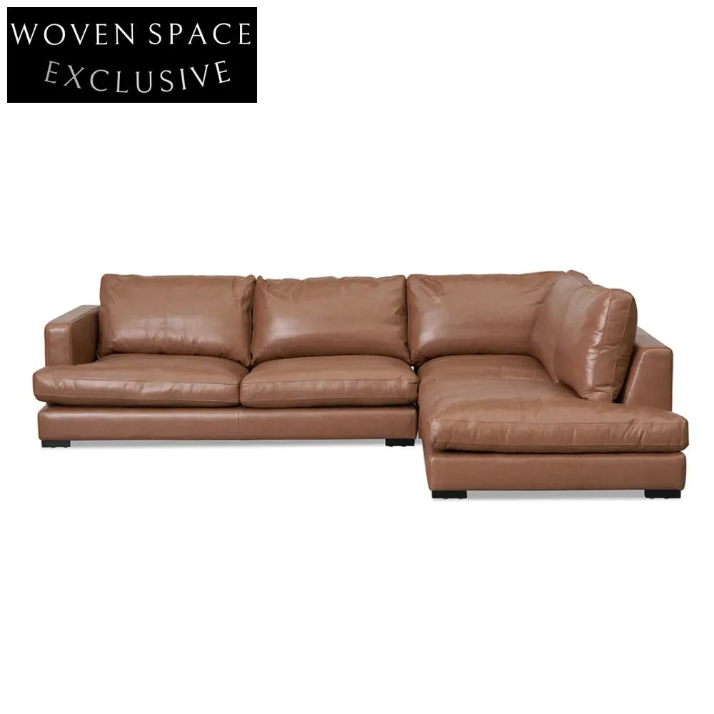 Lucinda 4 Seater Right Chaise Leather Sofa - Caramel Brown Sofa