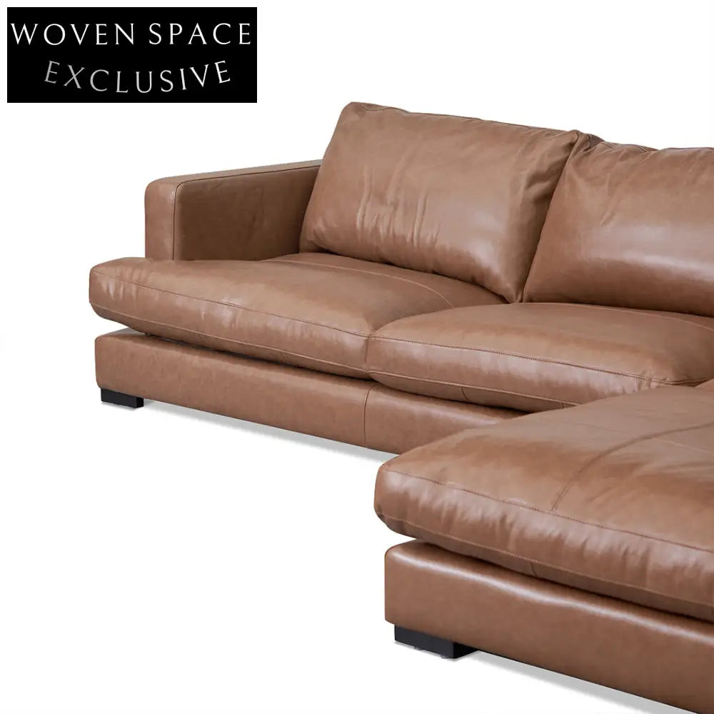 Lucinda 4 Seater Right Chaise Leather Sofa - Caramel Brown Sofa