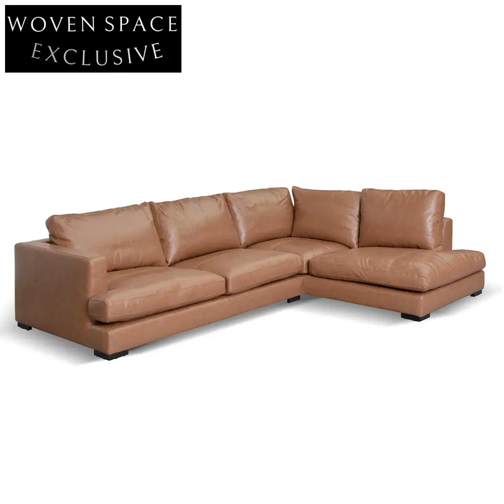 Lucinda 4 Seater Right Chaise Leather Sofa - Caramel Brown Sofa